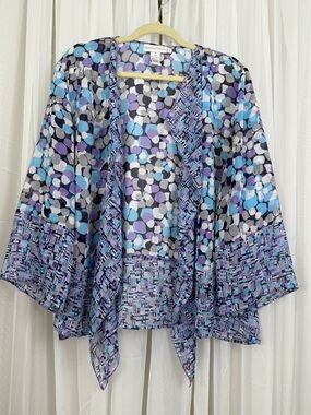 Draper’s & Damon’s 1X Open Front Kimono Jacket Sheer 3/4 Sleeve Blue Purple